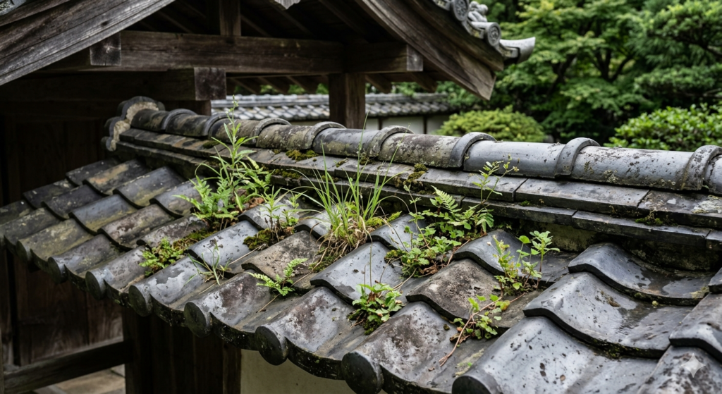 瓦のの隙間から草がはえている